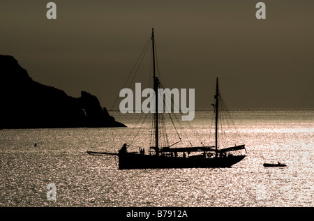 Altes Segelschiff in Torbay, Torquay, Devon, Piraten, Pirat, Segelboot, Segel, Schoner, Meer, Topsail, Reisen, Tropic, Abenteuer, bea Stockfoto