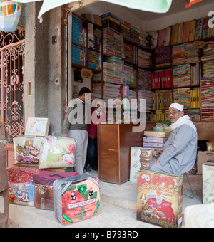 Tuchhändler einkaufen, Mahallat al-Kubra, Ägypten Stockfoto