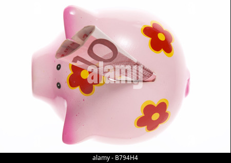 Sparschwein mit Euro-Banknoten, Nahaufnahme Stockfoto