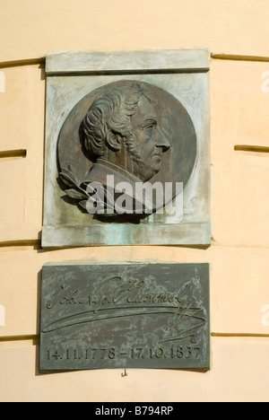 Bratislava, Slowakei. Gedenktafel für Johann oder Jan Nepomuk Hummel (1778-1837; Komponist und virtuose Pianistin) Stockfoto