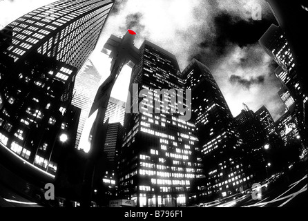 Skyline von New York City bei Nacht Digital erweitert Stockfoto