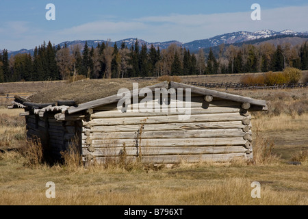 Cunningham Kabine steht vor den Teton in Jackson Hole, Wyoming. Stockfoto