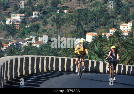 Valle Gran Rey, Menschen, Radfahrer, Radfahren, La Gomera Insel, Kanaren, Spanien, Europa Stockfoto