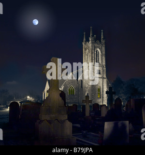 Irische Kirche, Vollmond, Castleknock Stockfoto