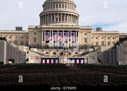 Das US Capitol Building, dem Gelände der Amtseinführung des Präsidenten in Washington DC am 20. Januar 2009. Stockfoto