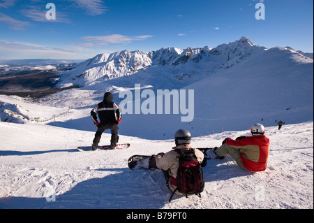 Snowboarder an den Hängen der Kasprowy Wierch Zakopane Tatra Gebirge Podhale Region Polen Stockfoto