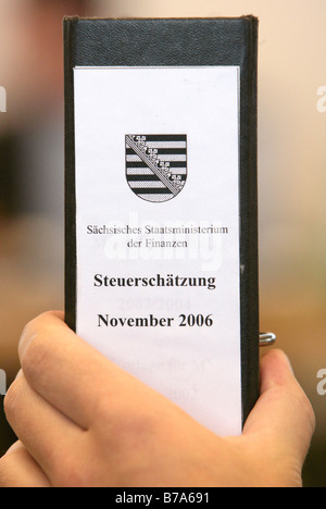 Dokument-Datei, Datei der Arbeitskreis Steuerschaetzung im November 2006 während einer Konferenz in Gmund am Tegernsee, Bayern, G Stockfoto