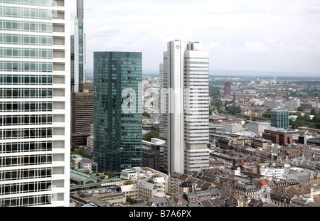 Bankenviertel, DZ-Bank, der Skyper und der Dresdner Bank in Frankfurt am Main, Hessen, Deutschland, Europa Stockfoto