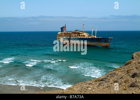 Wrack der American Star an der Playa de Garcey, Fuerteventura, Kanaren, Spanien Stockfoto