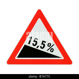 Warnschild 15, 5 % Steigung, Symbol für den neuen deutschen Gesundheitsfonds, ein Konzept für die Neustrukturierung der Krankenversicherung Stockfoto