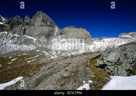 Glarner Schub und Martinsloch, UNESCO Weltnaturerbe, Swiss Tectonic Arena Sardona, Flims, Symbole, Schweiz Stockfoto