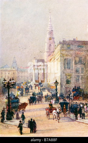 St Martins in den Bereichen Trafalgar Square 1898 Gemälde von Rose Barton beschäftigt Straßenbild im Zentrum von London Stockfoto