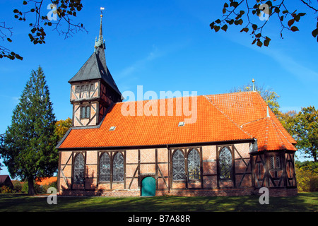 Historic St. Mariae Zu Tripkau Kirche, Niedersaechsische Elbtalaue Biosphärenreservat Elbetal Tal, Amt Neuhaus, Niedersachsen Stockfoto