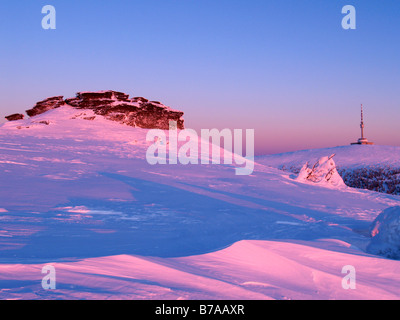 Peter Steinen und Praded Peak, Blick vom Vysoka Loch, Hrubý Jeseník Gebirge, Landschaftsschutzgebiet, Nordmähren Stockfoto