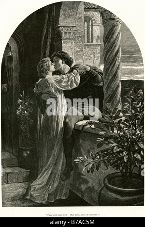 Abschied Abschied einen Kuß Abstieg Romantik romantischen Balkon Flucht Liebhaber schleichen sich Romeo Juliet Stockfoto