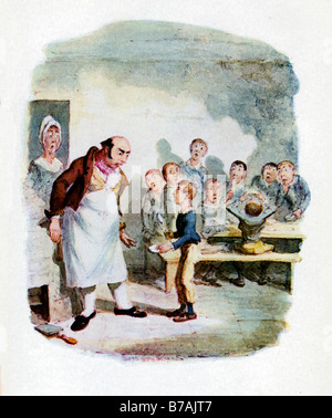 Oliver Twist Oliver Fragen für mehr ein original-Illustration von George Cruikshank für Charles Dickens Roman von 1837 1839 Stockfoto