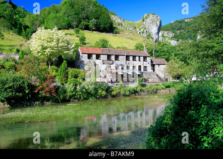 Fluß Yeo Landschaft Geologie der Cheddar Gorge Somerset Grafschaft England UK Landschaften Stockfoto