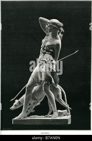 Artemis-Statue Mann Jäger Hund Jagd Speer Menhir Sir (William) Hamo Thornycroft RA (9 März 1850 – 18 Dezember 1925) Stockfoto