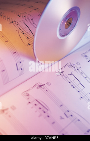 CD und Musik-Score, Noten Stockfoto