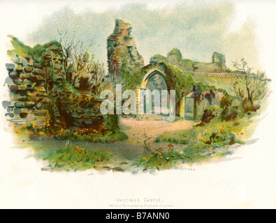 OvergrownHastings Schloss zerstörte Ruine Hastings befindet sich in der Stadt von Hastings, East Sussex Stockfoto