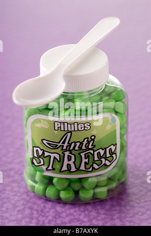 Flasche von Anti-Stress-Pillen Stockfoto