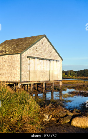 Boathouse auf Salt Pond Nauset Marsh Eastham Cape Cod Massachusetts, USA Stockfoto