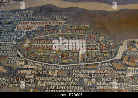 Mosaik "Jerusalem" Karte in St. George Kirche in Madaba, Jordanien Stockfoto