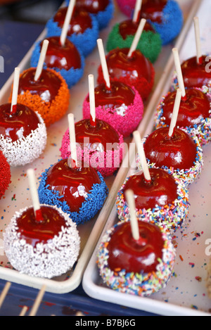 Toffee Äpfel, Coney Island, New York City, USA Stockfoto