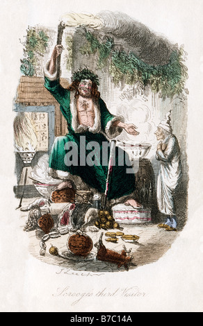 Ein Christmas Carol Geizhälse dritte Besucher John Leech Abbildung in der Erstausgabe des Buches Charles Dickens Christmas Stockfoto