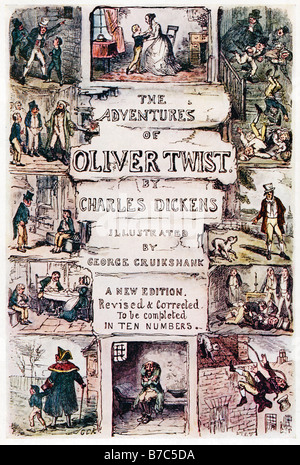 Oliver Twist Original Cover von Sammelserien von George Cruikshank für die erste Veröffentlichung des Romans Dickens Stockfoto