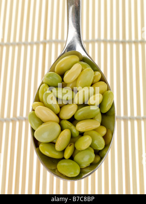 Frische ungekocht Raw gesunden asiatischen Edamame Bohnen ohne Menschen und einen Freistellungspfad Stockfoto