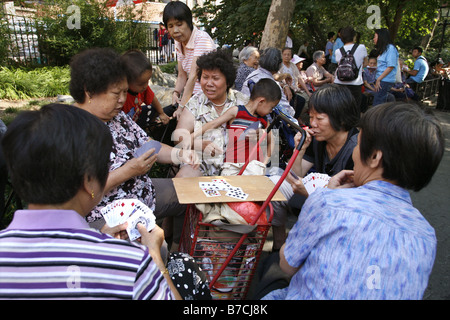 Karte Spiel, Columbus Park, Chinatown, New York City, USA Stockfoto