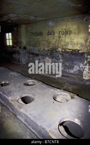 WC im Konzentrationslager Auschwitz II - Birkenau Baracke. Jede Prisinor musste 20 Sekunden täglich auf die Toilette., P zu verbringen Stockfoto