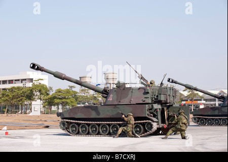 M109A2 155mm SP Haubitze während Kriegsspielen beim 58. Artillerie-Befehl, Taichung, Taiwan Stockfoto