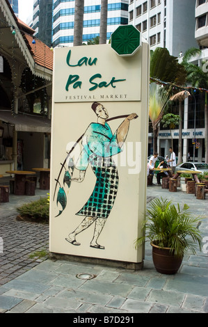 Der Eintritt zu Lau Pa Sat, Stände das größte Open-Air-Essen im Stadtgebiet von Singapur. Stockfoto