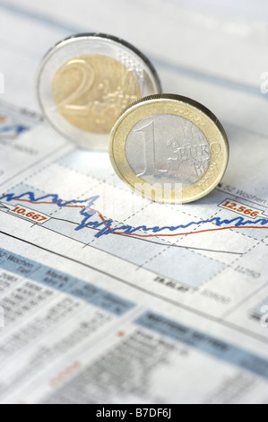 Diagramm mit Euro-Münzen Stockfoto