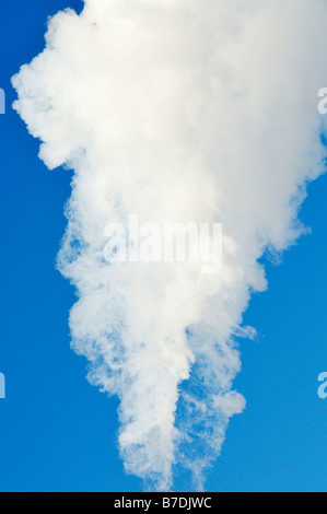 Weißer Rauch gegen den blauen Himmel von einem Kraftwerk in Sandwich, Cape Cod, Massachusetts, USA Stockfoto