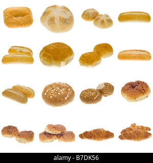 Sammlung von frisch gebackenem Brot isoliert auf weißem Hintergrund Stockfoto