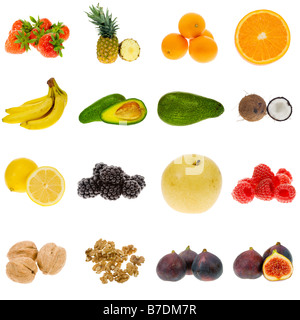 Obst-Sammlung auf einem weißen Hintergrund isoliert Stockfoto