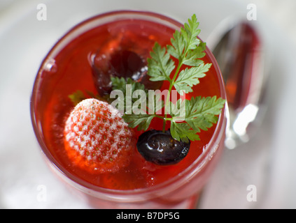 Rotwein-Gelee mit Beeren Stockfoto