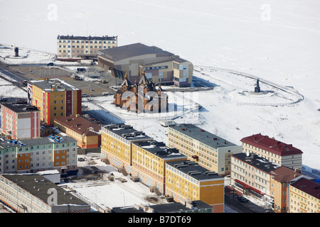 Luftbild der Kirche in Anadyr Tschukotka, Sibirien-Russland Stockfoto