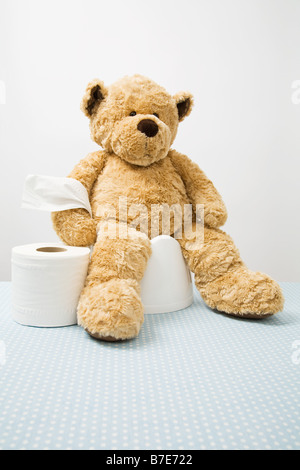 Teddybär auf Töpfchen Stockfoto