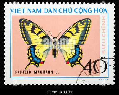 Alten Welt Schwalbenschwanz, gelbe Schwalbenschwanz Papilio Machaon, Schmetterling, Porto Stempel, Vietnam, 1976 Stockfoto