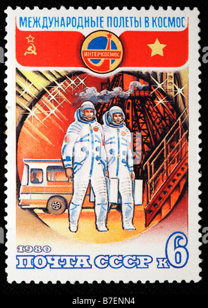 Internationale Partnerschaft im Raum, Astronauten, Porto Stempel, UdSSR, 1980 Stockfoto