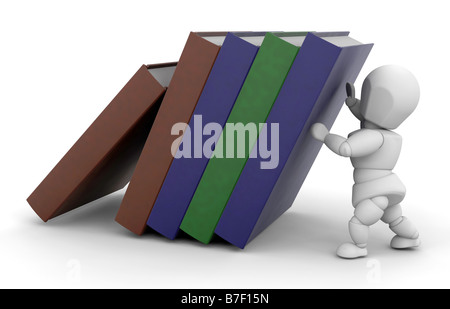 3D Rendern von jemandem halten auf einem Stapel Bücher Stockfoto