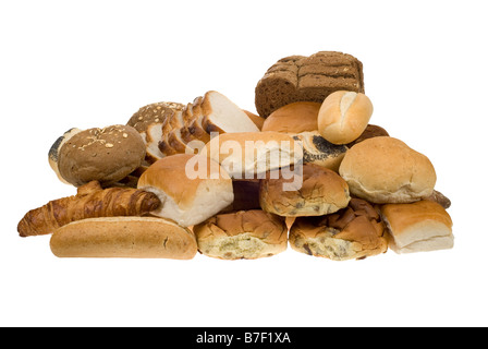 Auswahl an frisch gebackenes Brot auf einem weißen Hintergrund isoliert Stockfoto