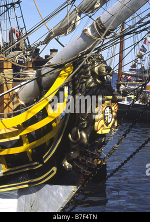 Bogen und Galionsfigur der hohen Schiff HMS Rose Stockfoto
