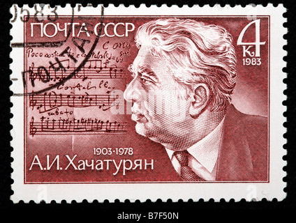 Sowjetische armenische Komponist Aram Chatschaturjan (1903-1978), Briefmarke, UdSSR, 1983 Stockfoto