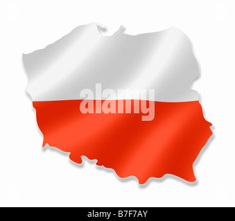Polen polnische Landkarte Umriss mit Nationalflagge im Inneren Stockfoto