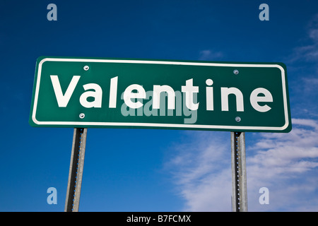 Valentine Ortstafel auf der Route 66 in der Nähe von Williams, Arizona USA Stockfoto
